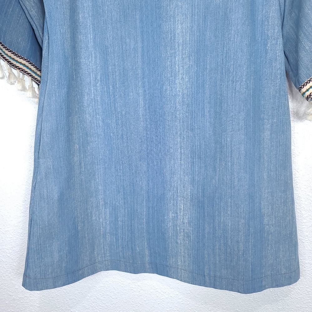 HAYDEN LA Boho Denim Chambray Tassels Mini Dress - Picture 10 of 16